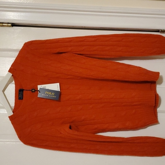 Ralph Lauren Women 100% CASHMERE Orange Cableknit Sweater S - Picture 1 of 7